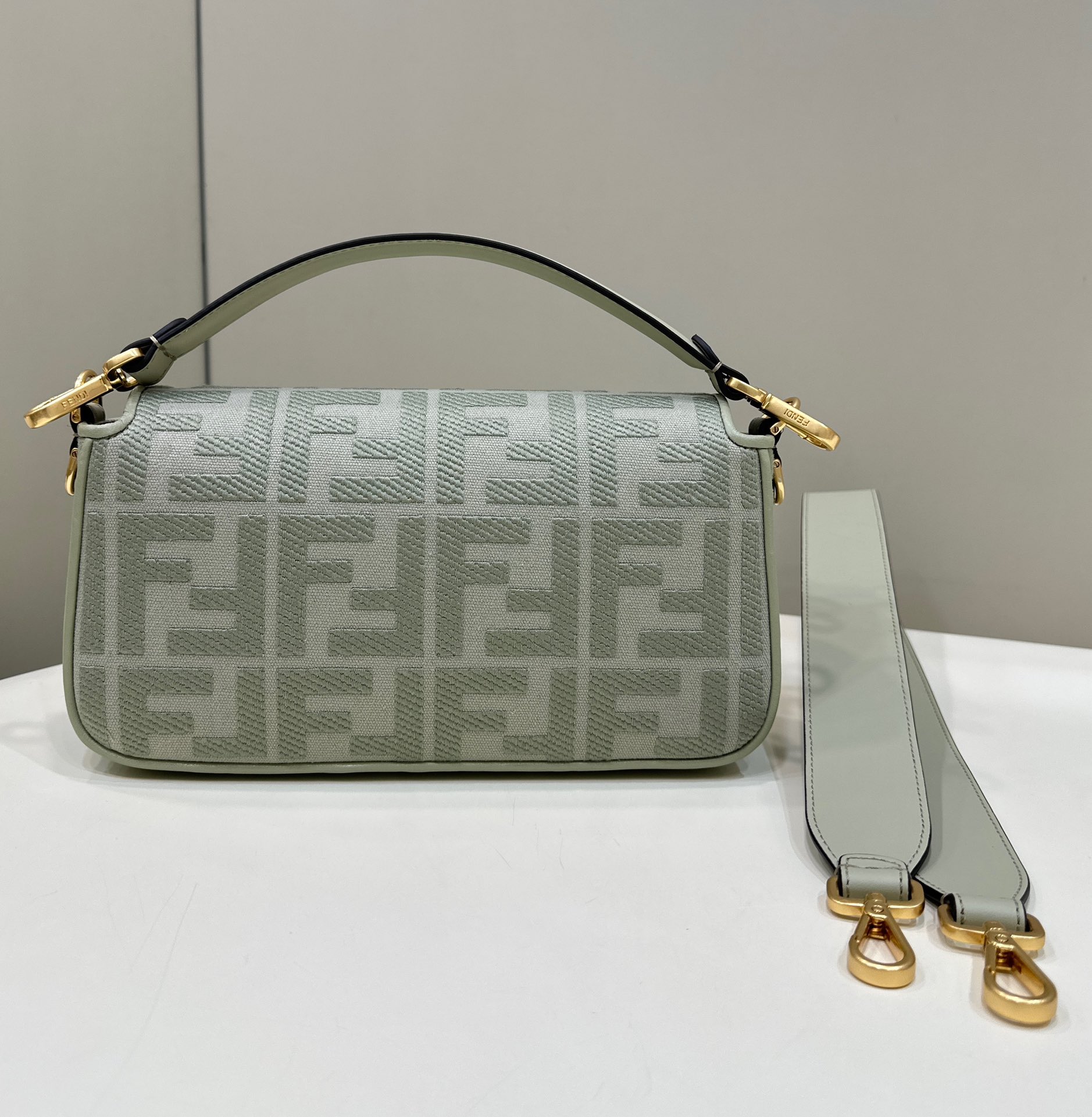 Fendi Medium Baguette FF Canvas Shoulder Bag Grey